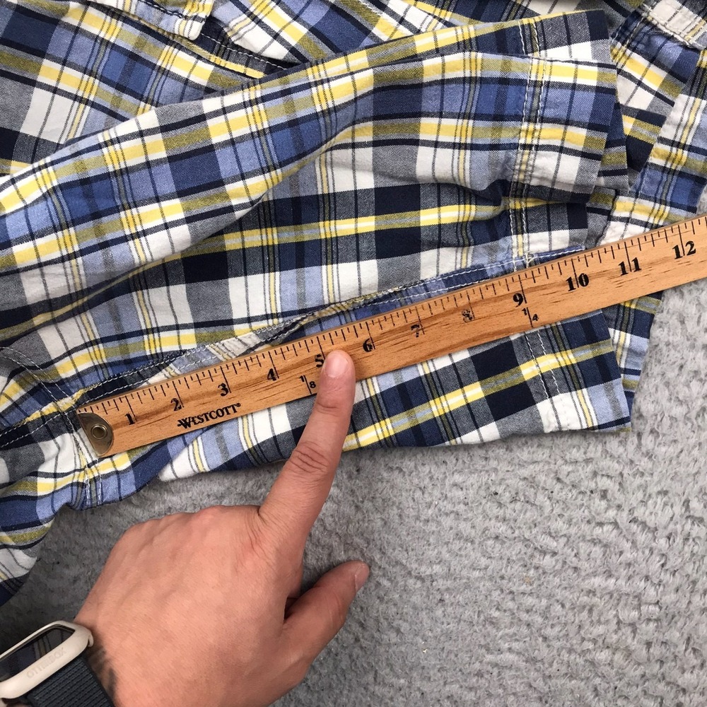 Polo Jeans Co Ralph Lauren Cargo Shorts Mens 42 Blue/Yellow Plaid Cotton 10" Vtg - Picture 6 of 9